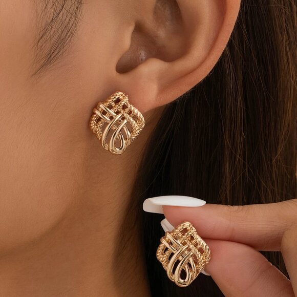 14K Gold Womens Braided Square Earrings Ladies Twisted New 14 K Silver Jewelry